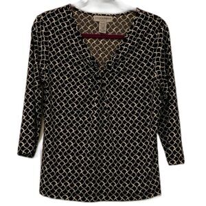 Sag Harbor Black and White V-Neck Top Small